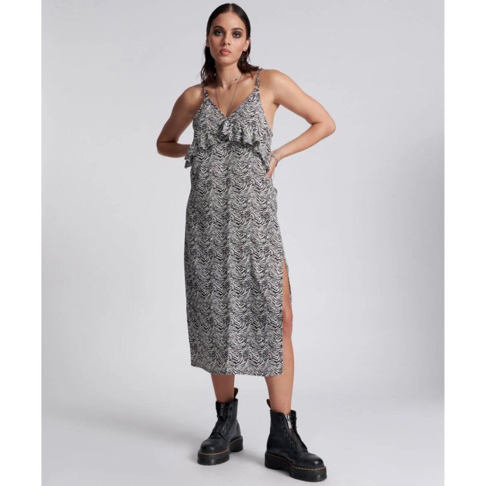 One Teaspoon Interference Slip Dress Black White Zebra Animal Print NWT Small